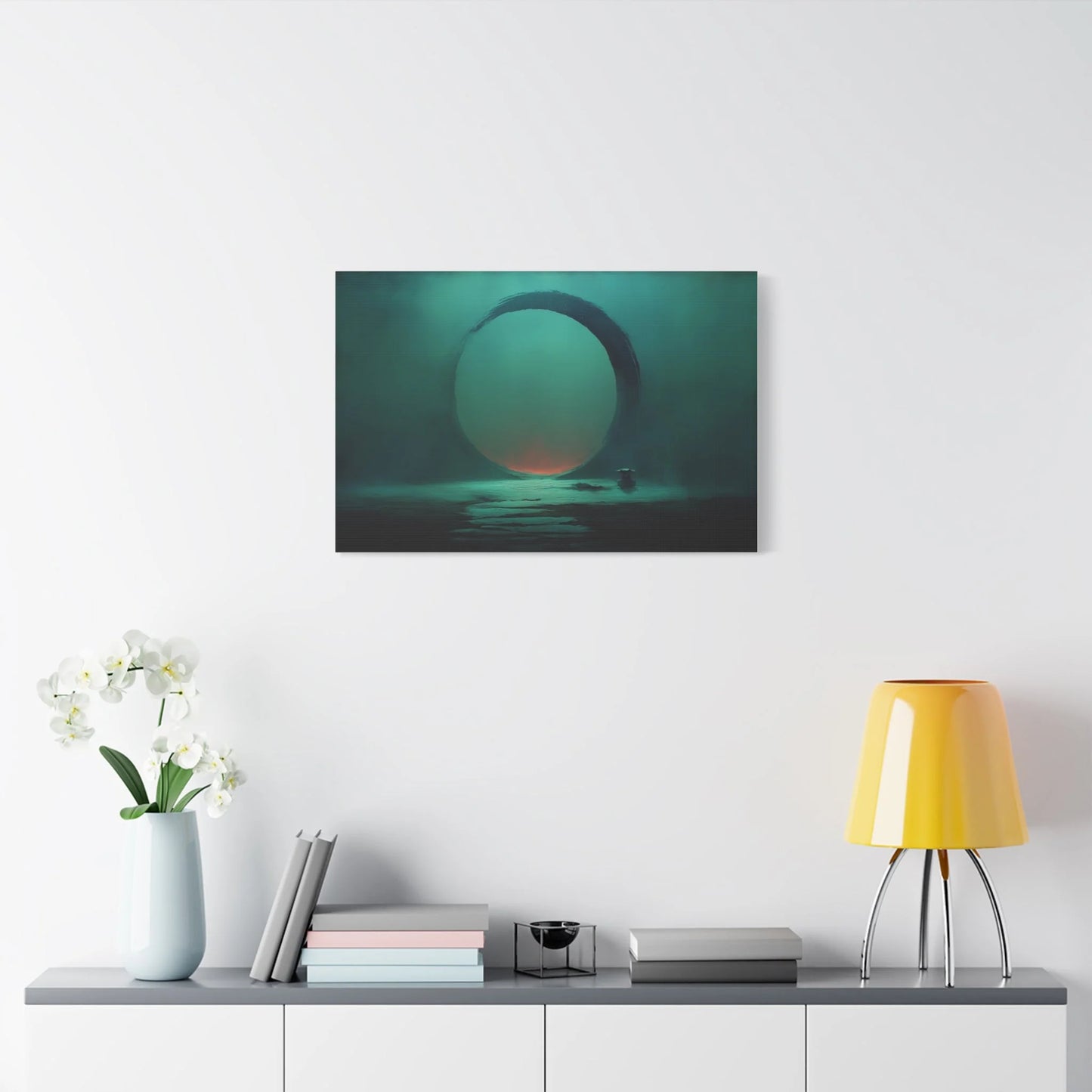 Tableau Enso vert sauge format horizontal point d'ancrage