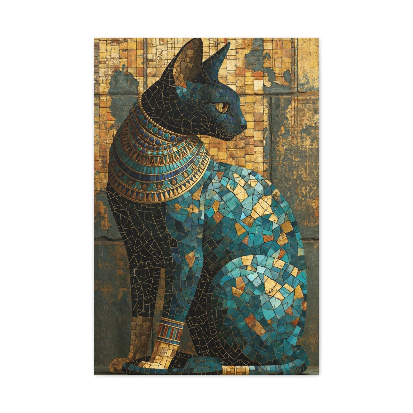 Tableau en Mosaïque Chat Égyptien Bastet - Gardienne du Nil - intégration salon scandinave