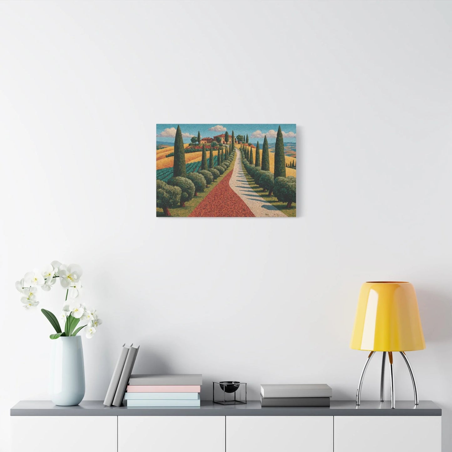 Tableau en Mosaïque Toscane Cyprès - Vignobles de Pierre - ambiance chambre adulte