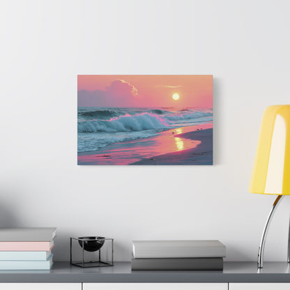 Plage au coucher de soleil pastel avec vague ecume rose et reflet dore - Art Virtuoso - vue 7/20