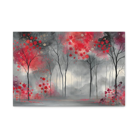 Tableau Gris et Rouge Automne - Érables d'Octobre