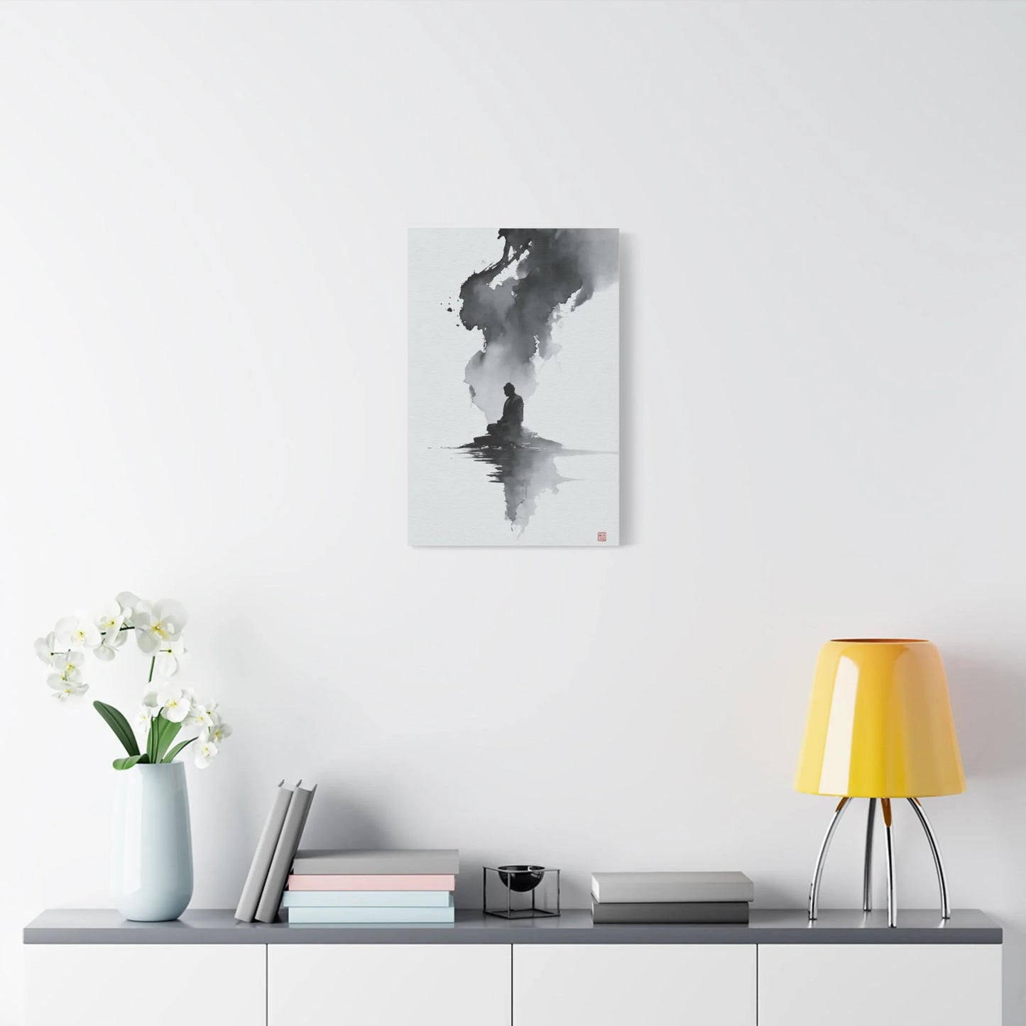 Tableau Calligraphie Bouddhique - Sagesse en Sumi-e - ambiance chambre adulte