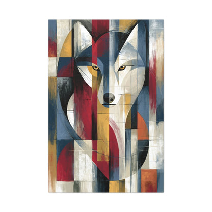 Tableau Loup Cubiste - Éclats Géométriques - mise en scène entrée moderne