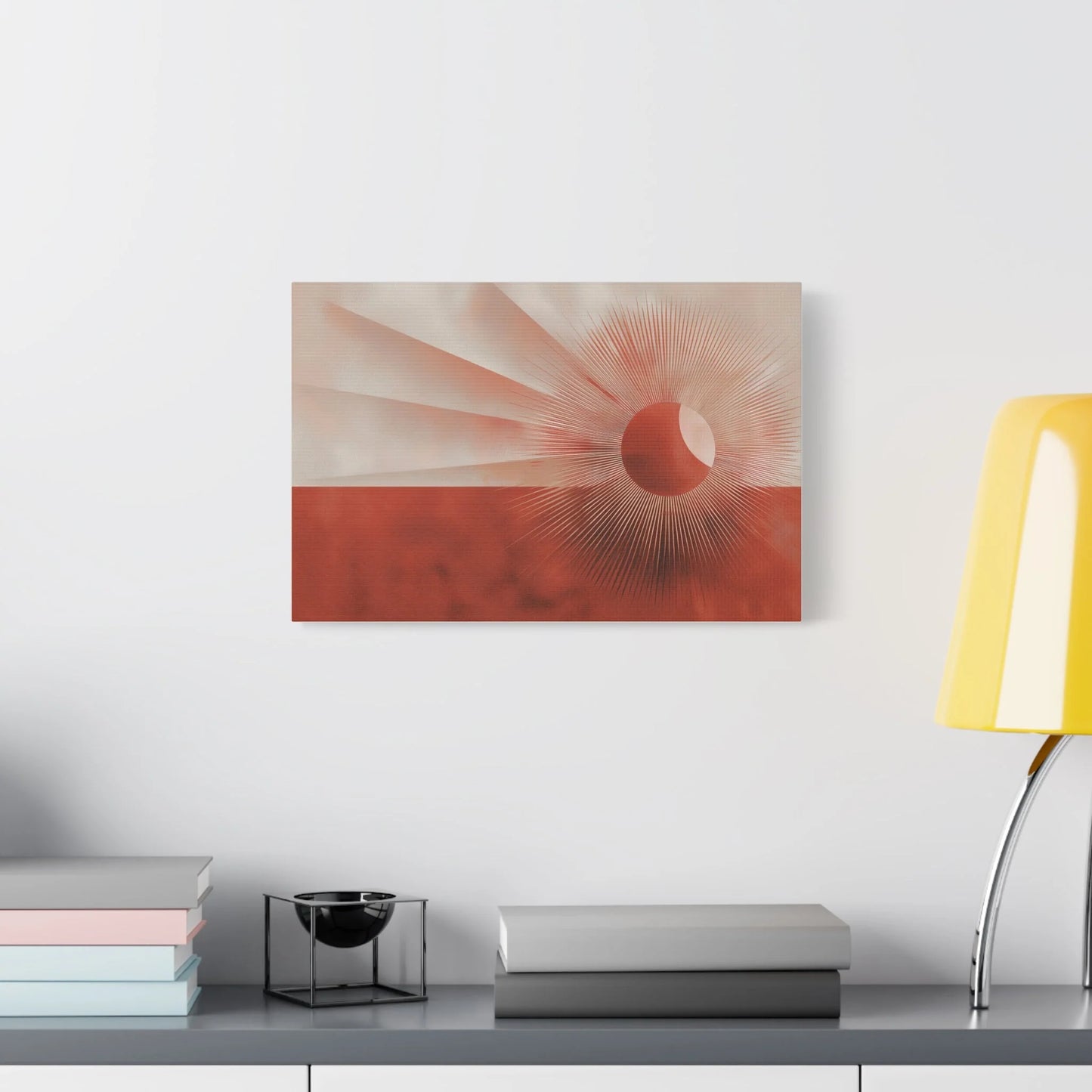 Tableau tableau Cassandre-like terracotta — rayons et soleil