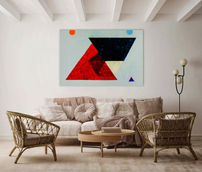 Abstraction Scandinave Triangulaire – prisme carmin et nuit cobalt