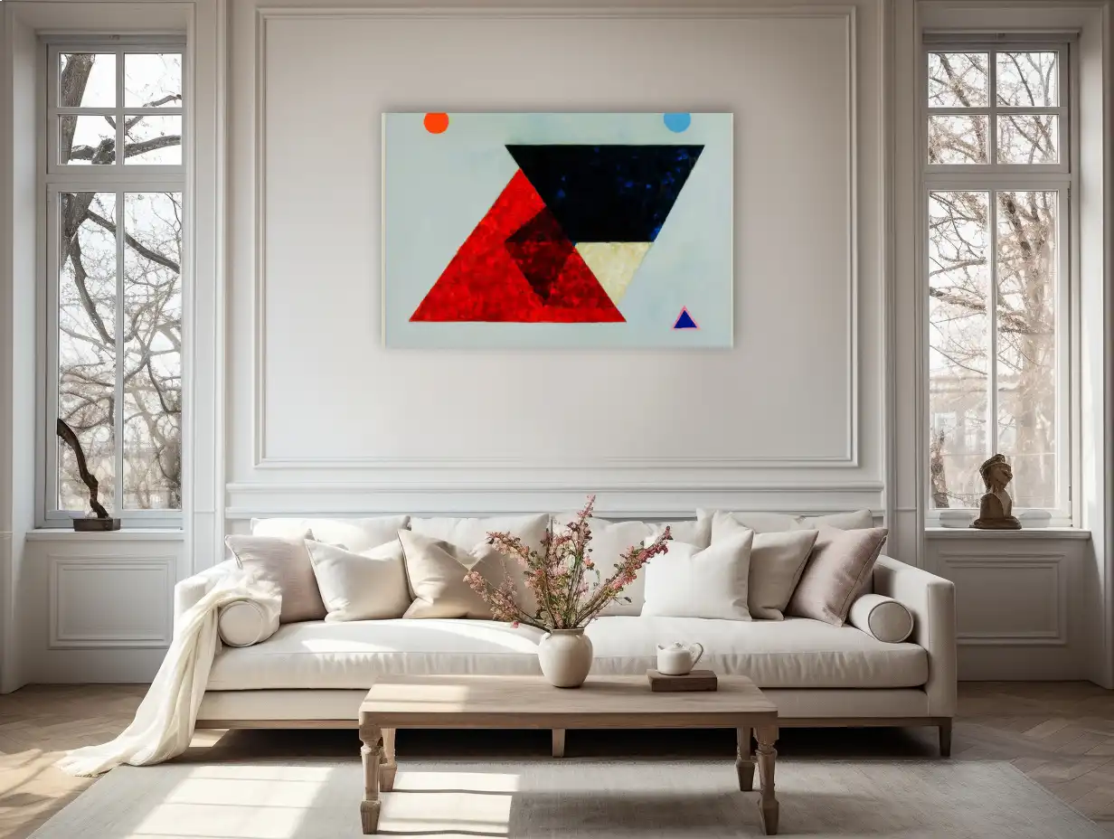 Abstraction Scandinave Triangulaire – prisme carmin et nuit cobalt