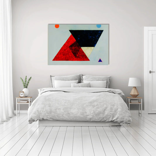 Abstraction Scandinave Triangulaire – prisme carmin et nuit cobalt
