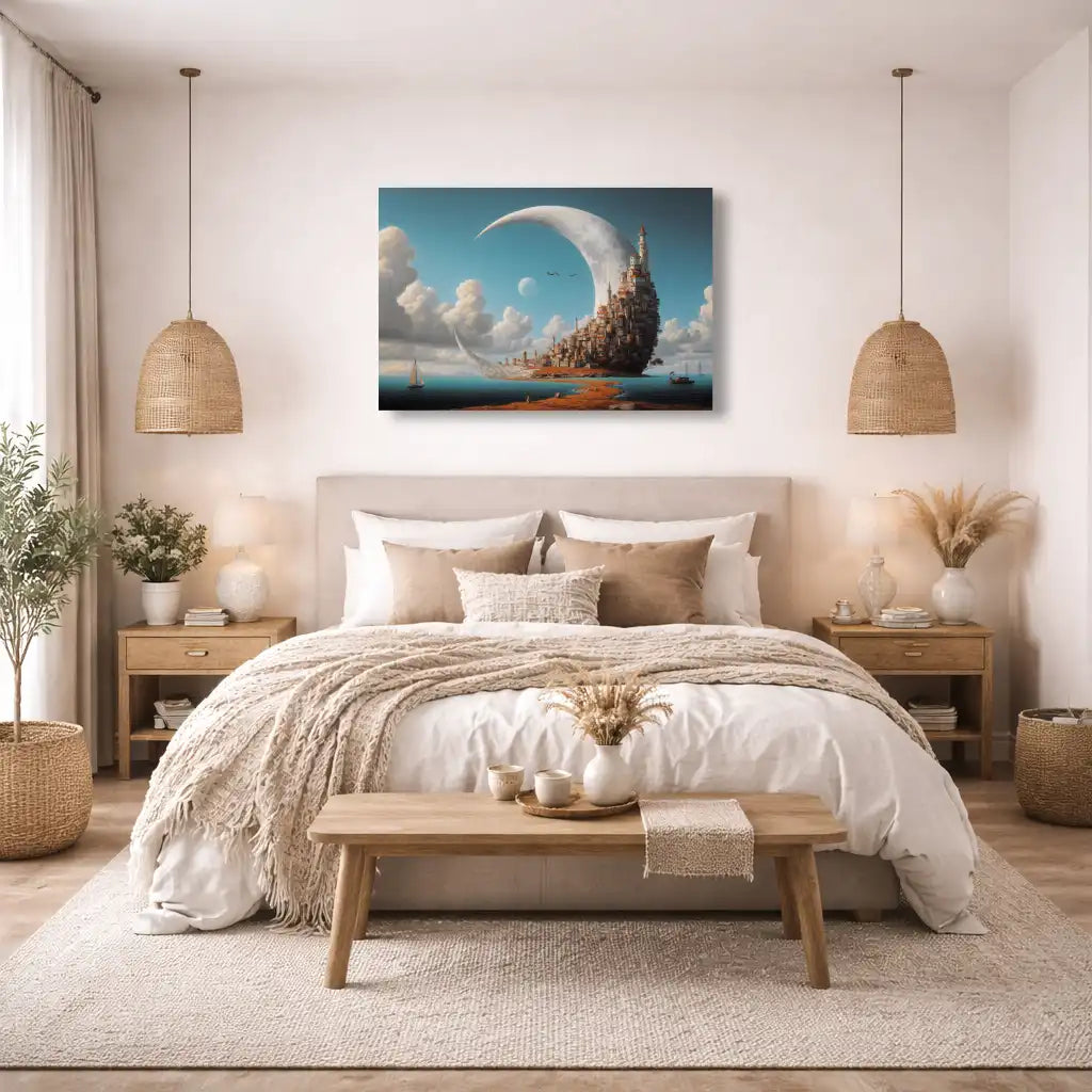 Tableau Ville surréaliste Lunaire