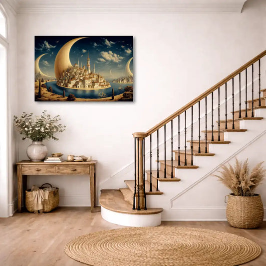 Tableau Cité des Croissants de Lune – Ville surréaliste sur l’eau