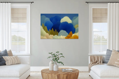 Composition Nordique 3 – nuages filamenteux cobalt et bruyère dorée