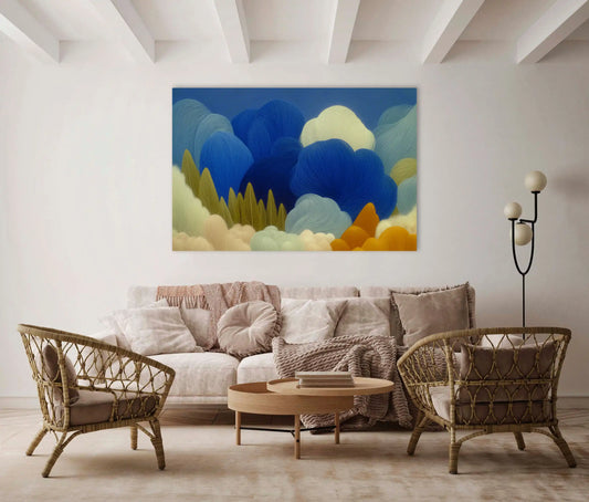 Composition Nordique 3 – nuages filamenteux cobalt et bruyère dorée