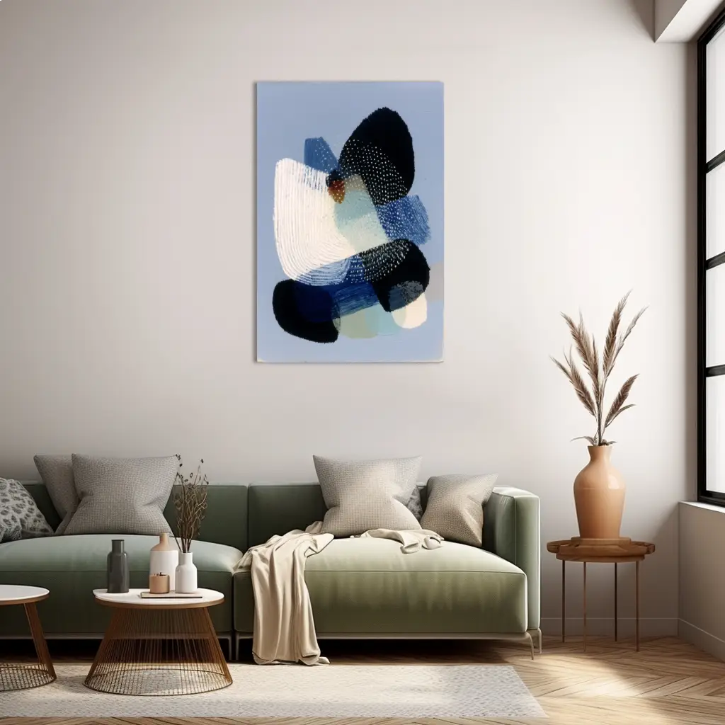 Tableau Composition glaciale abstraite – indigo et ivoire