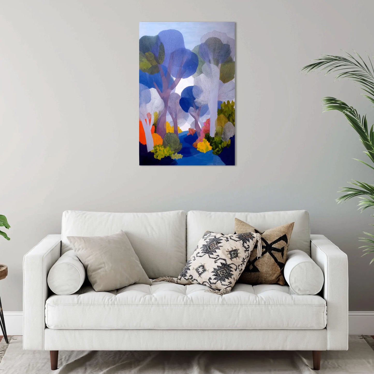 Peinture Forêt nordique indigo et fauve