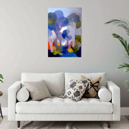 Peinture Forêt nordique indigo et fauve