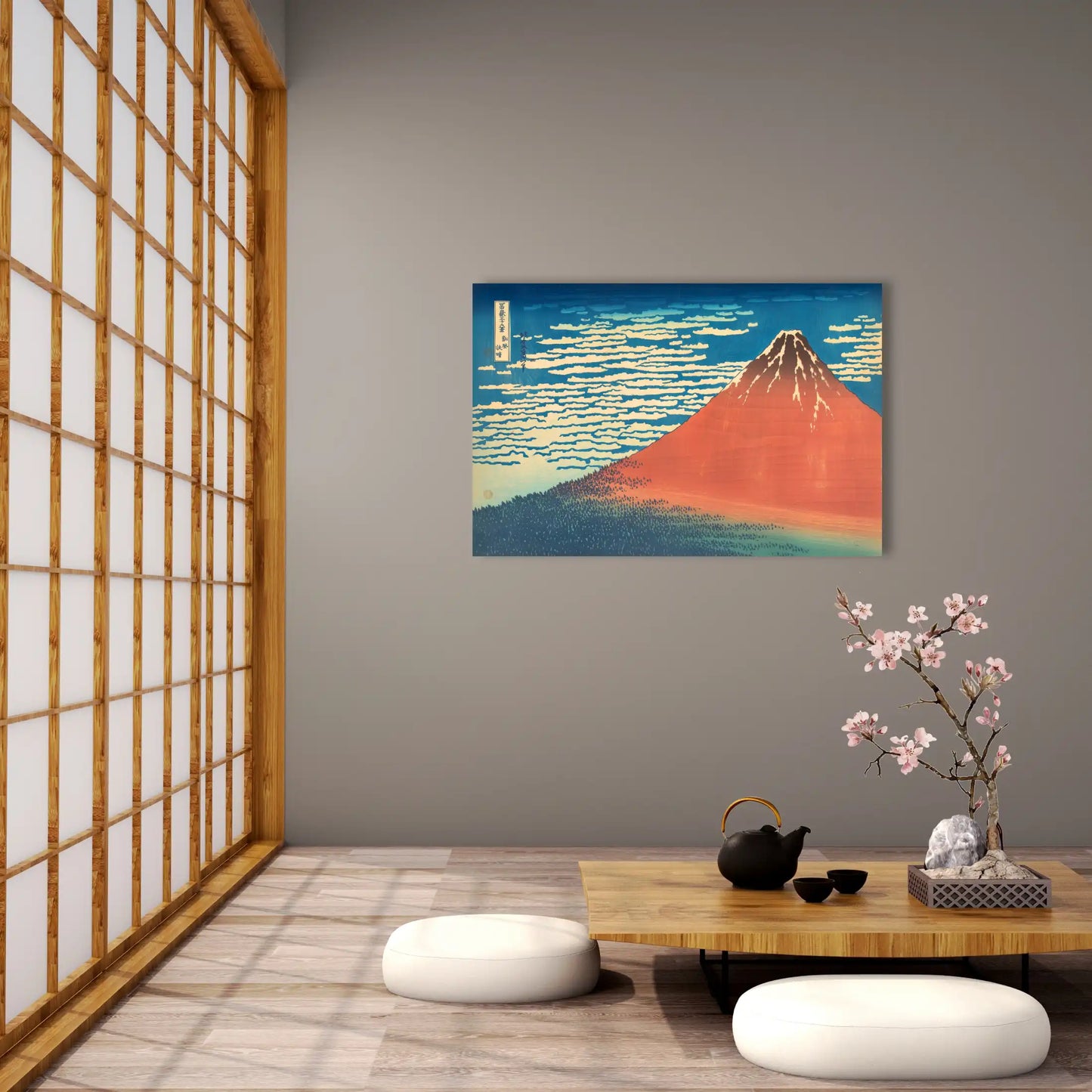 Tableau Hokusai - Mont Fuji Rouge au Soleil Levant