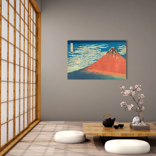 Tableau Hokusai - Mont Fuji Rouge au Soleil Levant