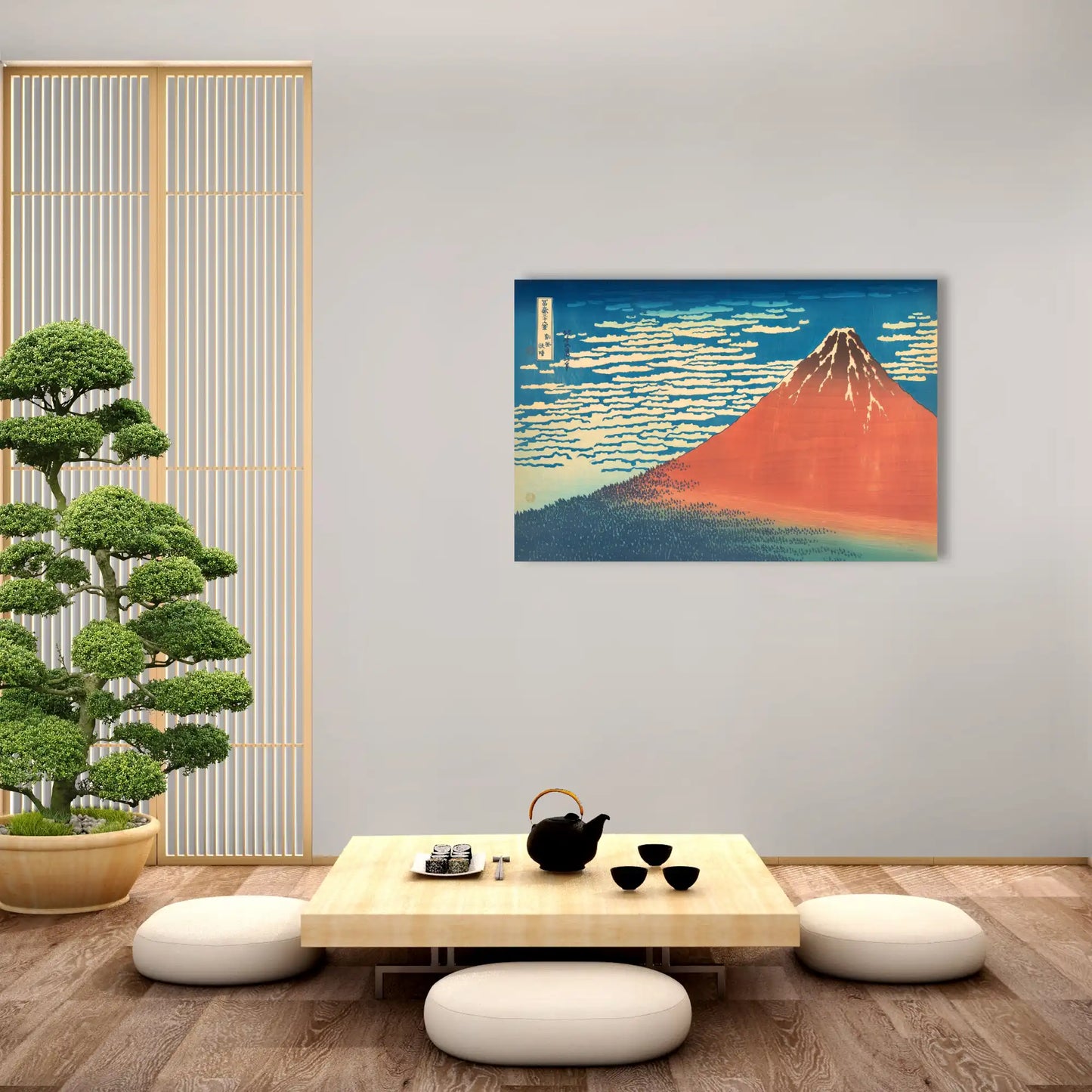 Tableau Hokusai - Mont Fuji Rouge au Soleil Levant