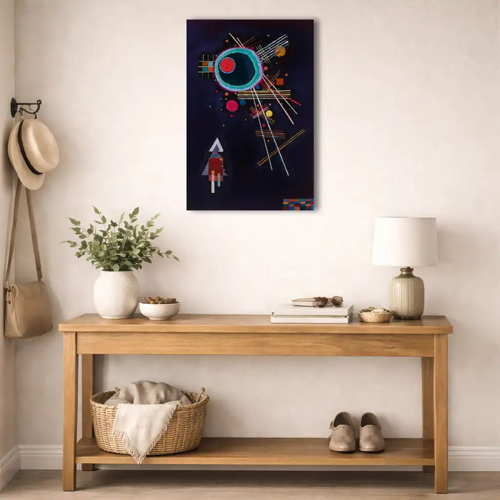 lignes d'azur toile abstraite fond noir cercle turquoise stries blanches géométrie nocturne détail texture premium