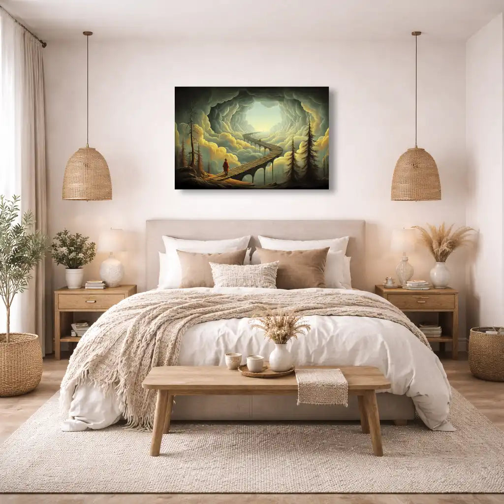 Toile - La Passerelle vers la Lumière - Route surréaliste dans les nuages