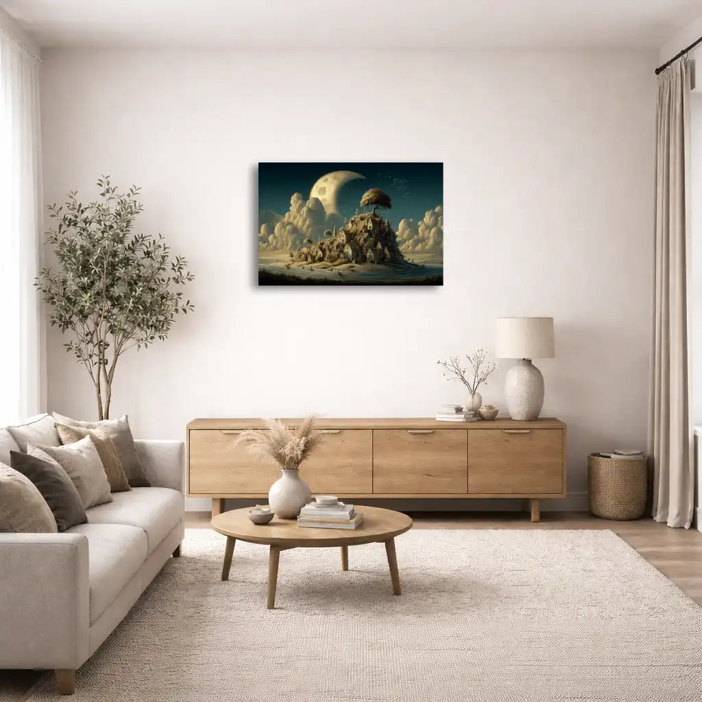 Tableau surréaliste Le Village sous la Lune
