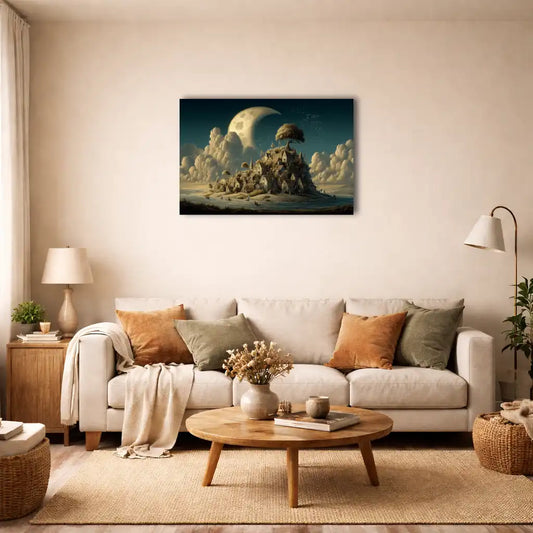 Tableau surréaliste Le Village sous la Lune