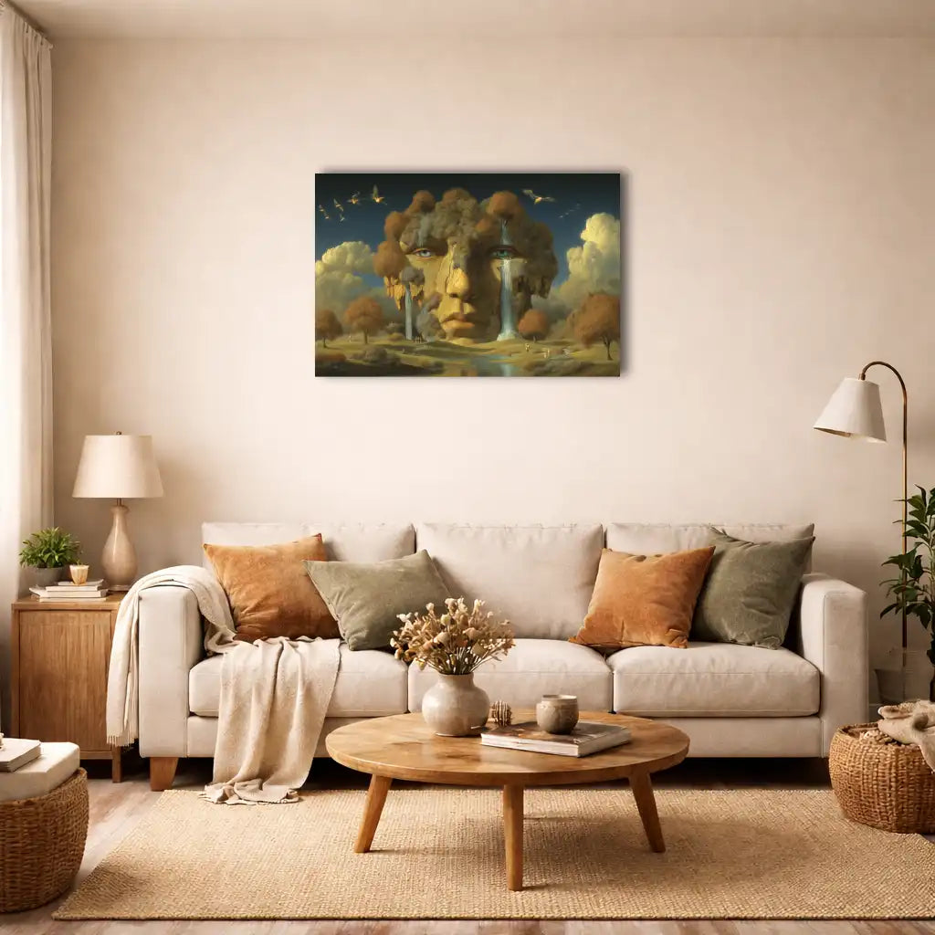 Peinture paysage surréaliste - Le Visage des Cascades