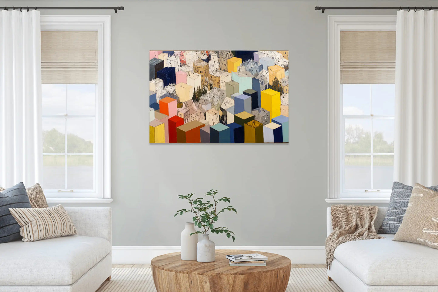 Toile Panorama urbain cubiste – blocs & toits