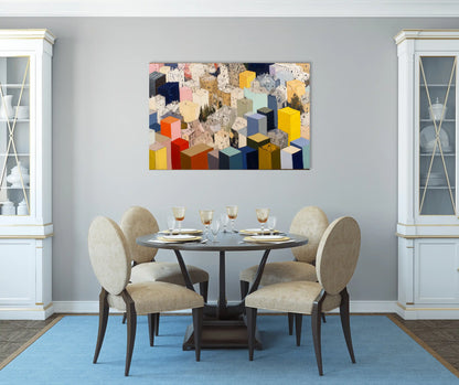 Toile Panorama urbain cubiste – blocs & toits