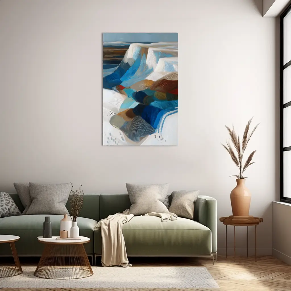 Paysage polaire abstrait – falaises turquoises et strates ocre