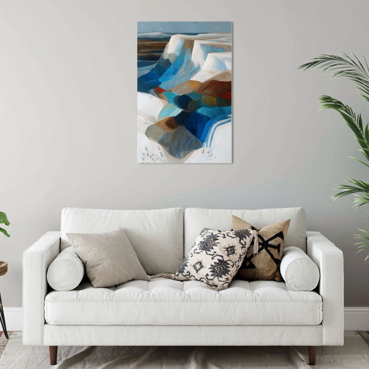 Paysage polaire abstrait – falaises turquoises et strates ocre