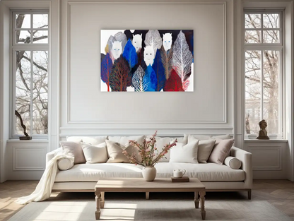 Peinture Forêt crépusculaire mythique – silhouettes et ramures de givre