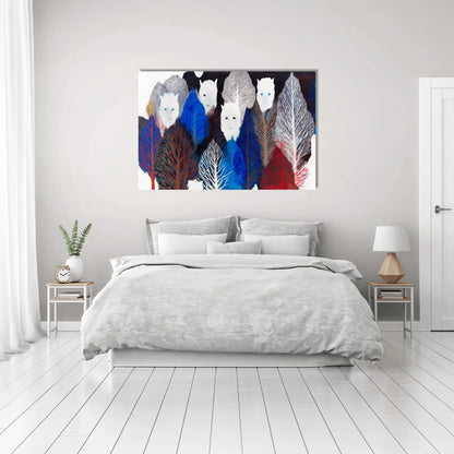 Peinture Forêt crépusculaire mythique – silhouettes et ramures de givre