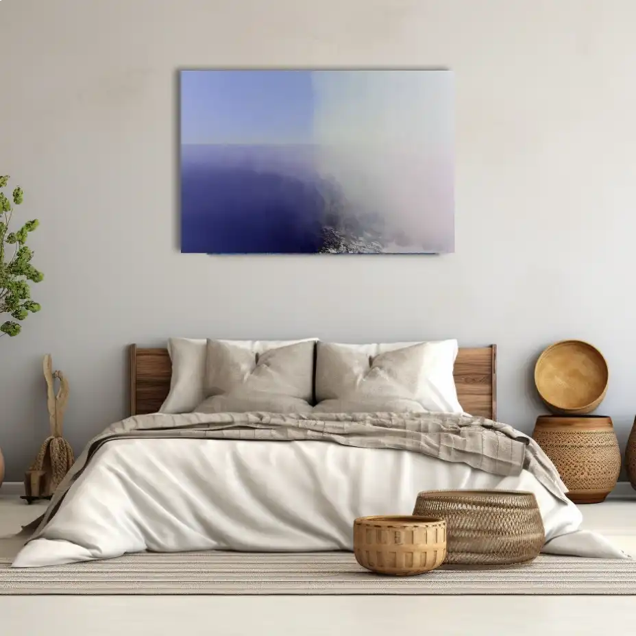 Peinture Minimaliste Dégradé Bleu et Gris Brumeux – Murmure d’Horizon