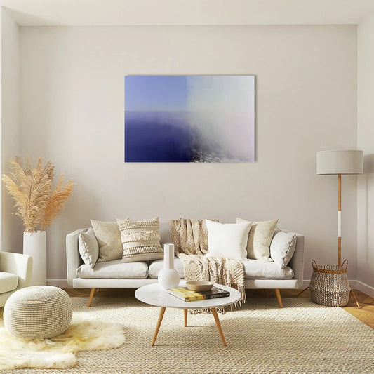 Peinture Minimaliste Dégradé Bleu et Gris Brumeux – Murmure d’Horizon