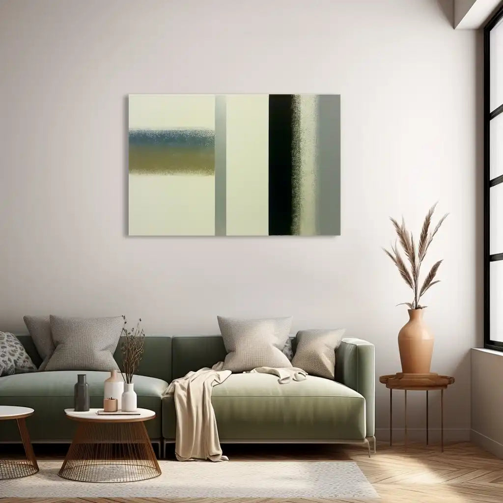Peinture Minimaliste Géométrique aux Bandes Dégradées – Silences Structurés et Ombres Diffusées