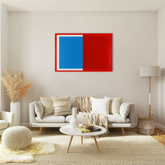 Peinture Minimaliste Hard-Edge en Rouge et Bleu