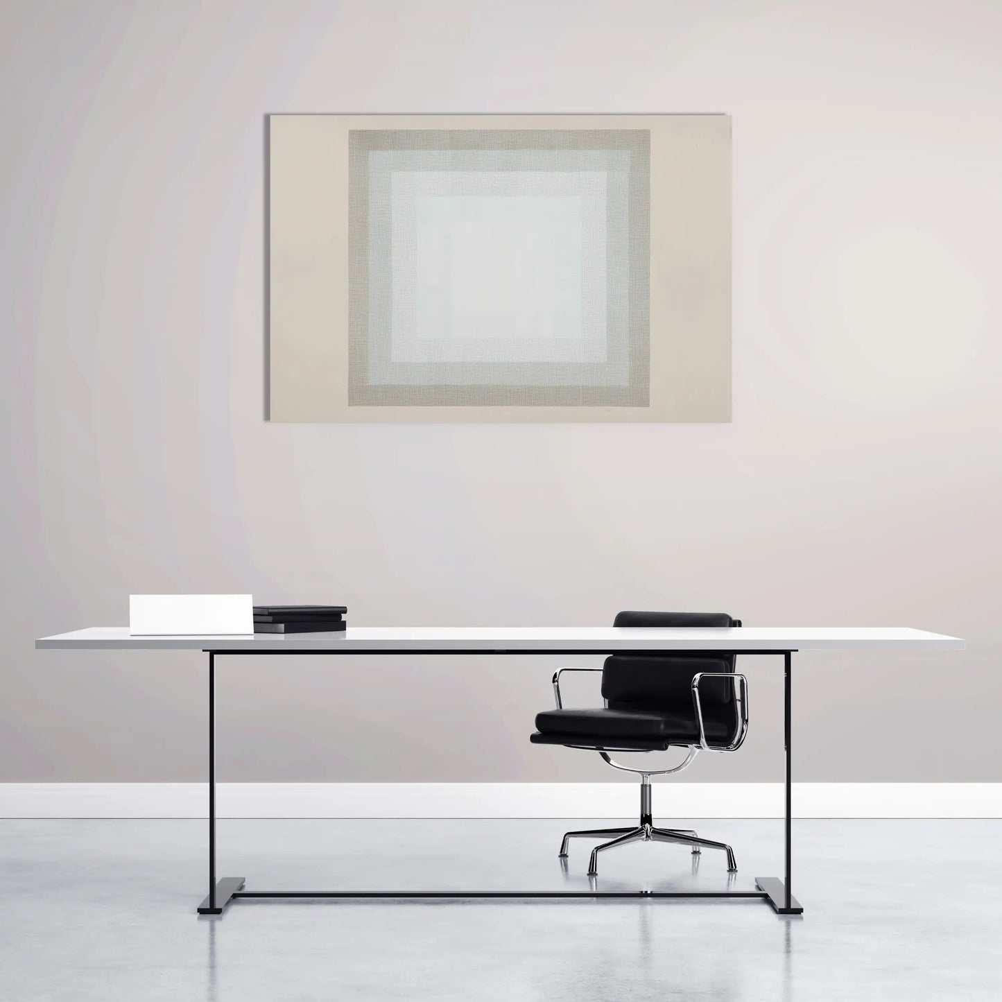 Peinture Minimaliste à Carres Concentriques Gris et Blanc