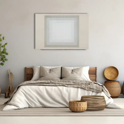 Peinture Minimaliste à Carres Concentriques Gris et Blanc