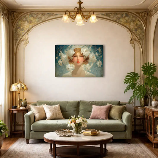 Peinture Muse aux Chrysanthèmes – Portrait Art Nouveau