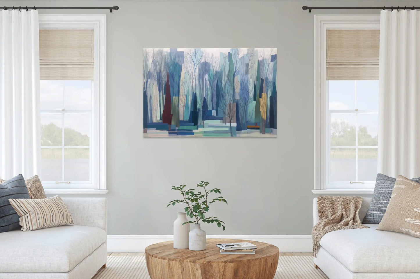 Peinture Scandinave Contes de Fée – forêt graphique aux brumes boréales