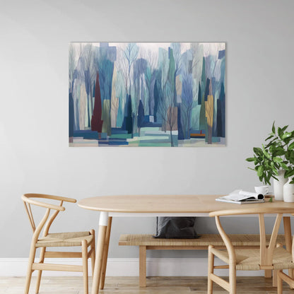 Peinture Scandinave Contes de Fée – forêt graphique aux brumes boréales