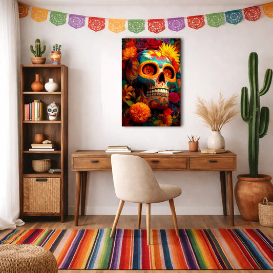 Peinture Tête de Mort Fleurie – Vanité Mexicaine