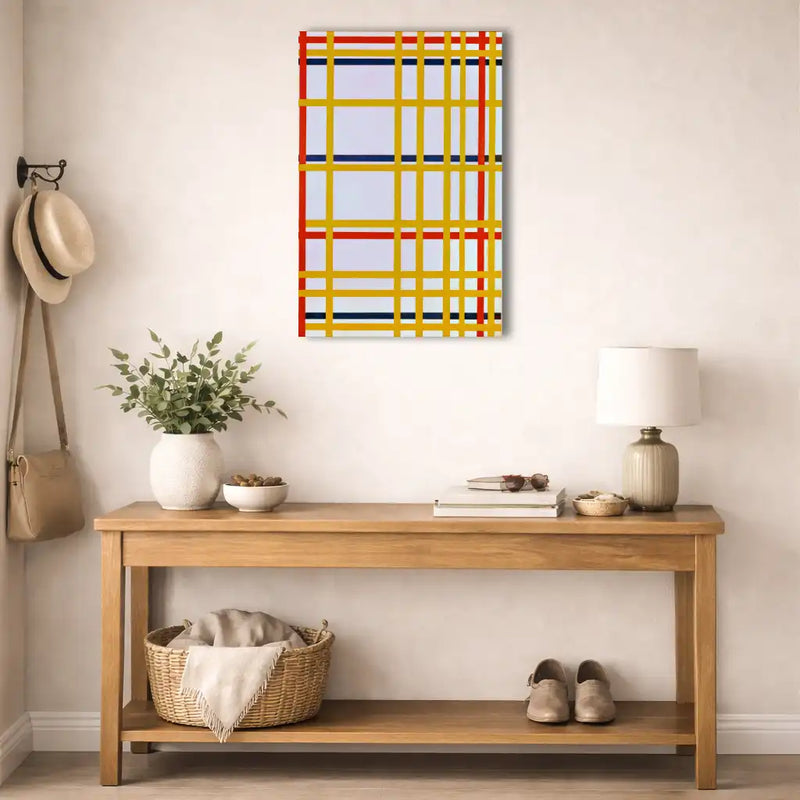 Mondrian-Raster in Rot Gelb und Blau als Leinwandbild