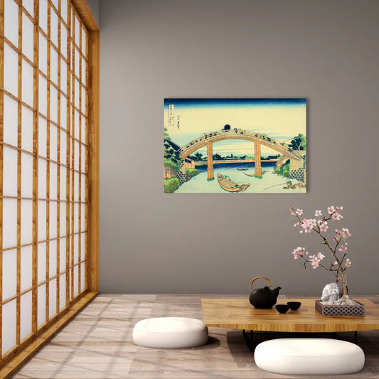 Tableau Hokusai - Sous le pont Mannen a Fukagawa