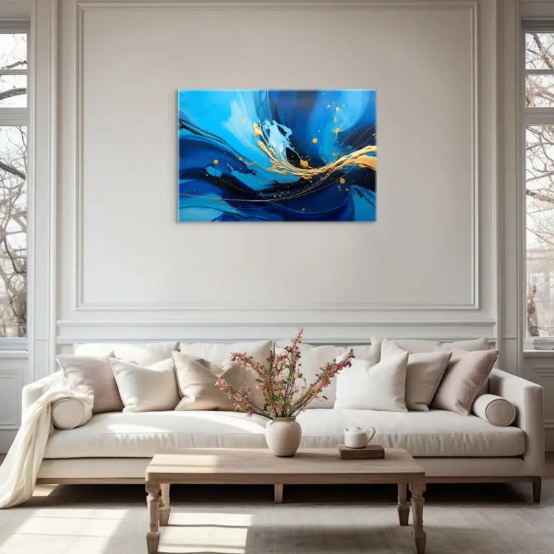 Tableau Abstrait Bleu et Or – Odyssée Visuelle