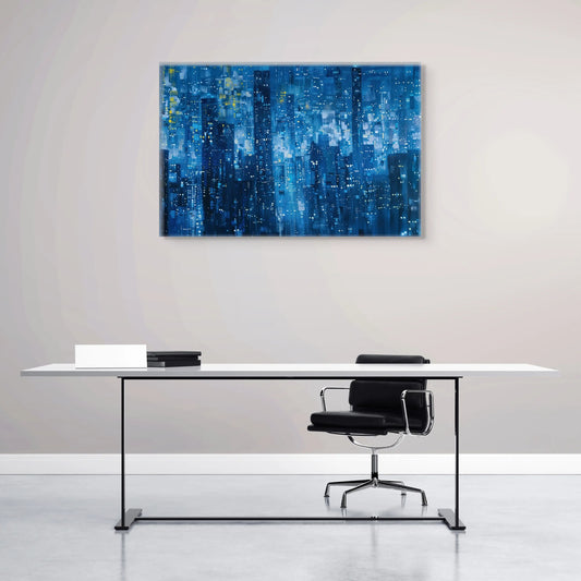 Tableau Abstrait Moderne Bleu - Ville Nocturne Affiches, reproductions et œuvres graphiques Art Virtuoso