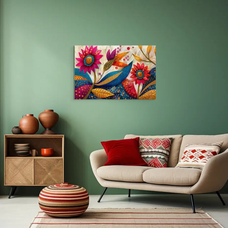 Bohème-Blumendesign als Leinwanddruck