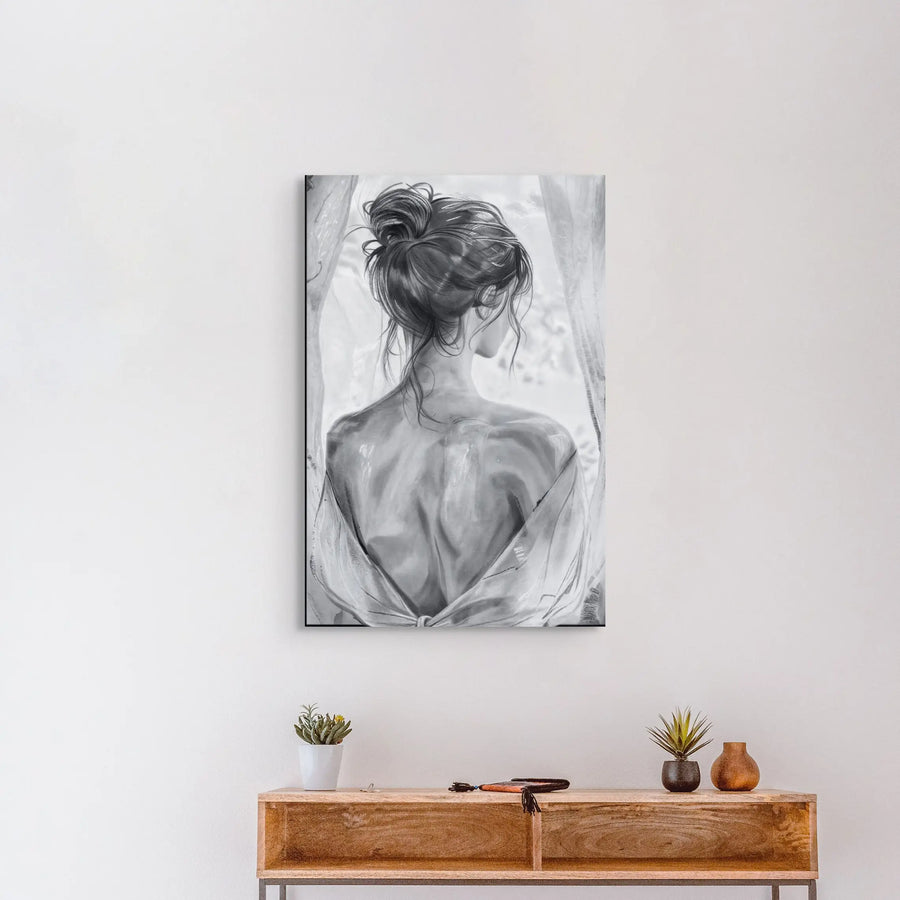 Woman from Behind Black and White Wall Art - Ethereal Elegance