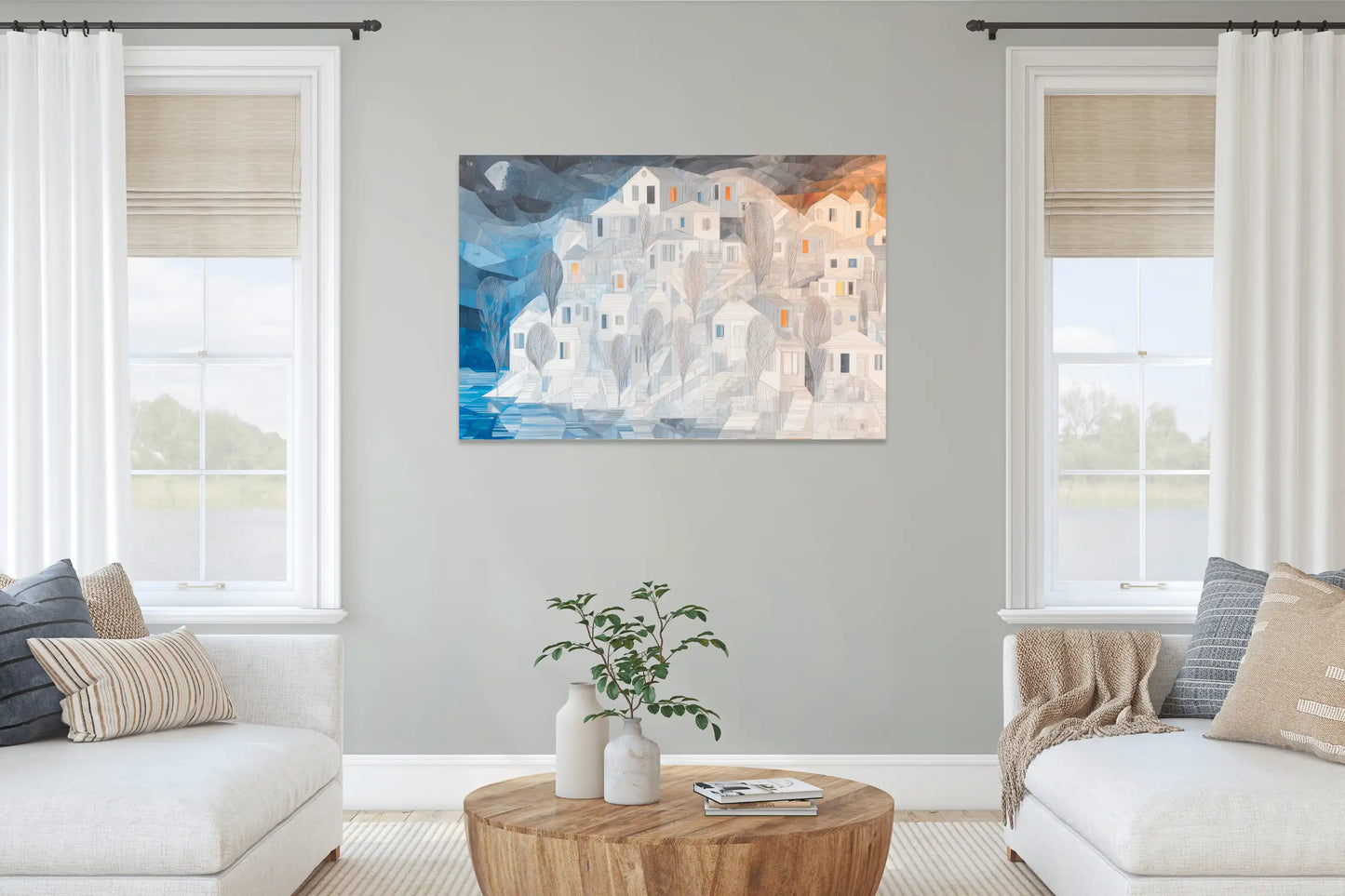 Tableau Village blanc sous la lune arctique