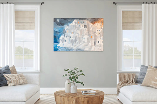 Tableau Village blanc sous la lune arctique